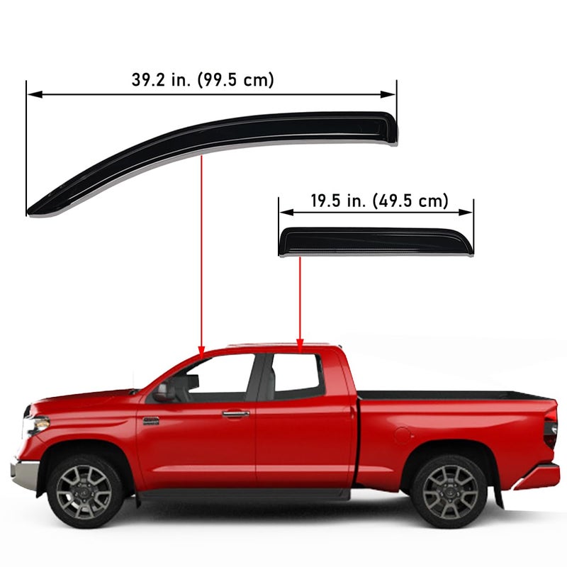 Lightronic Extra Durable Outside-Mount Auto Vent Window Visor, Fits 2007-2021 Toyota Tundra, Double Cab, UV Protection Rain Guard, Original Wind Deflector, No-Drill Easy Install, Dark Smoke, 4-Pcs - Image 3